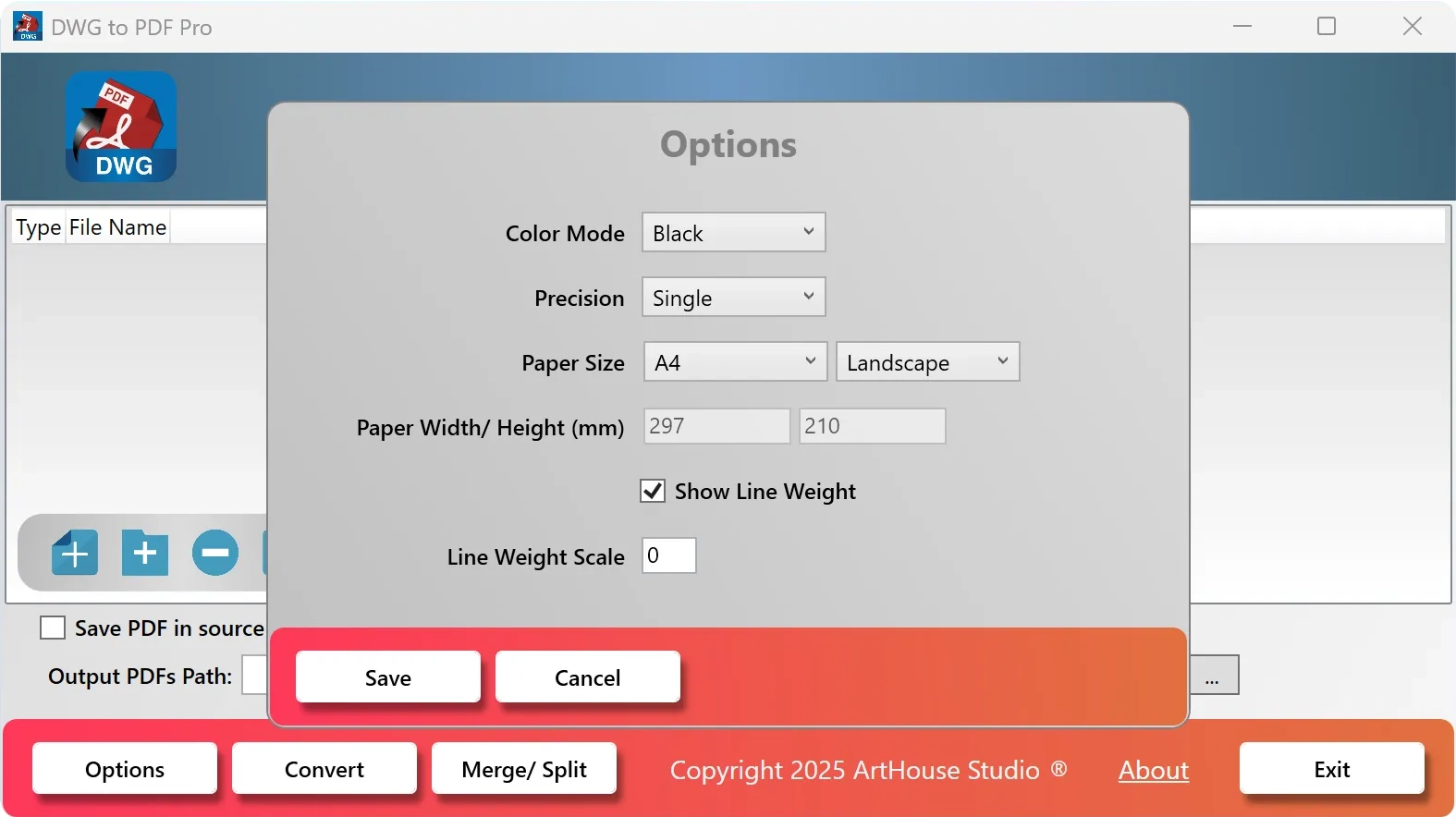 DWG To PDF Pro advanced output settings