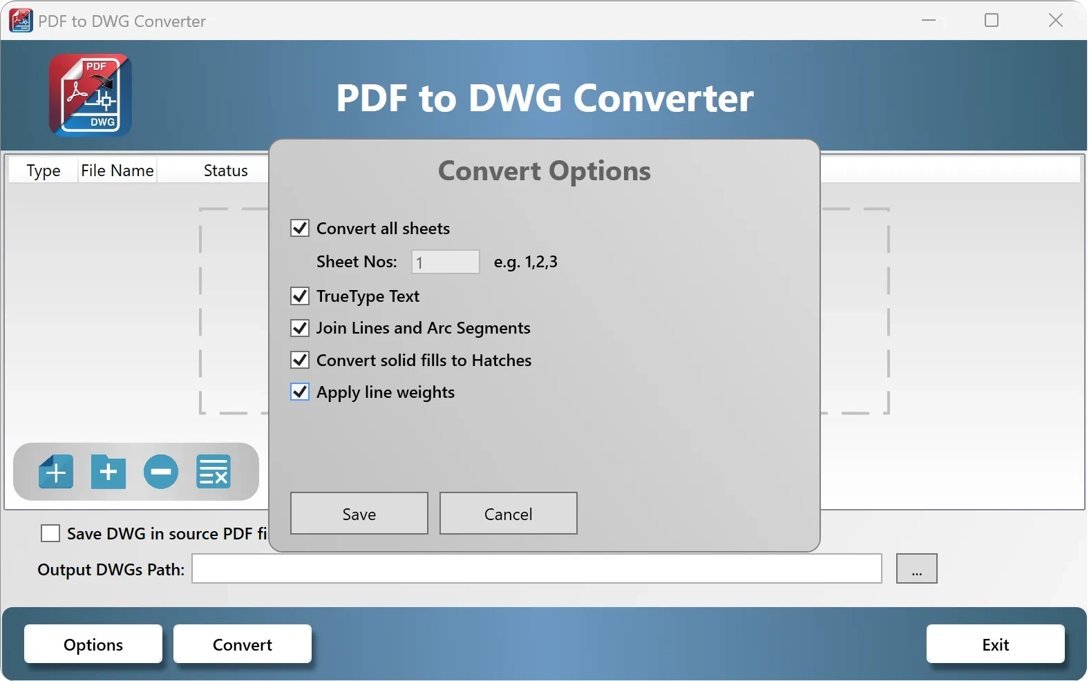 PDF To DWG output settings