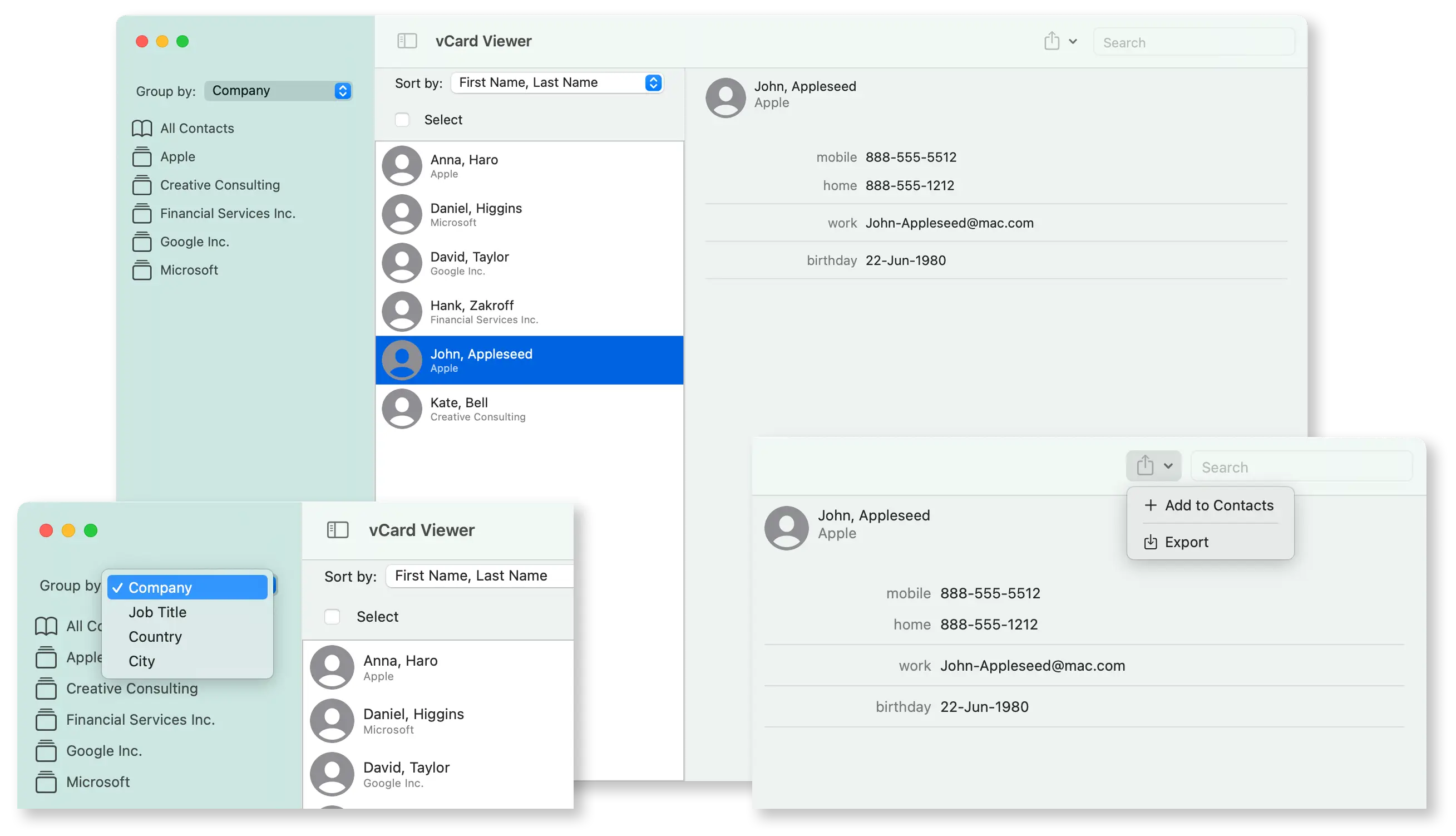 VCard Viewer contact grouping